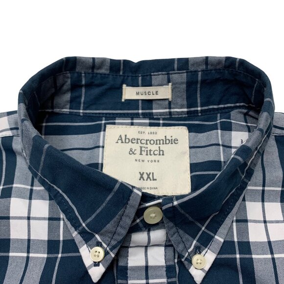 Abercrombie Fitch Blue Plaid Button Down Long Sleeve Muscle Shirt - Picture 10 of 11